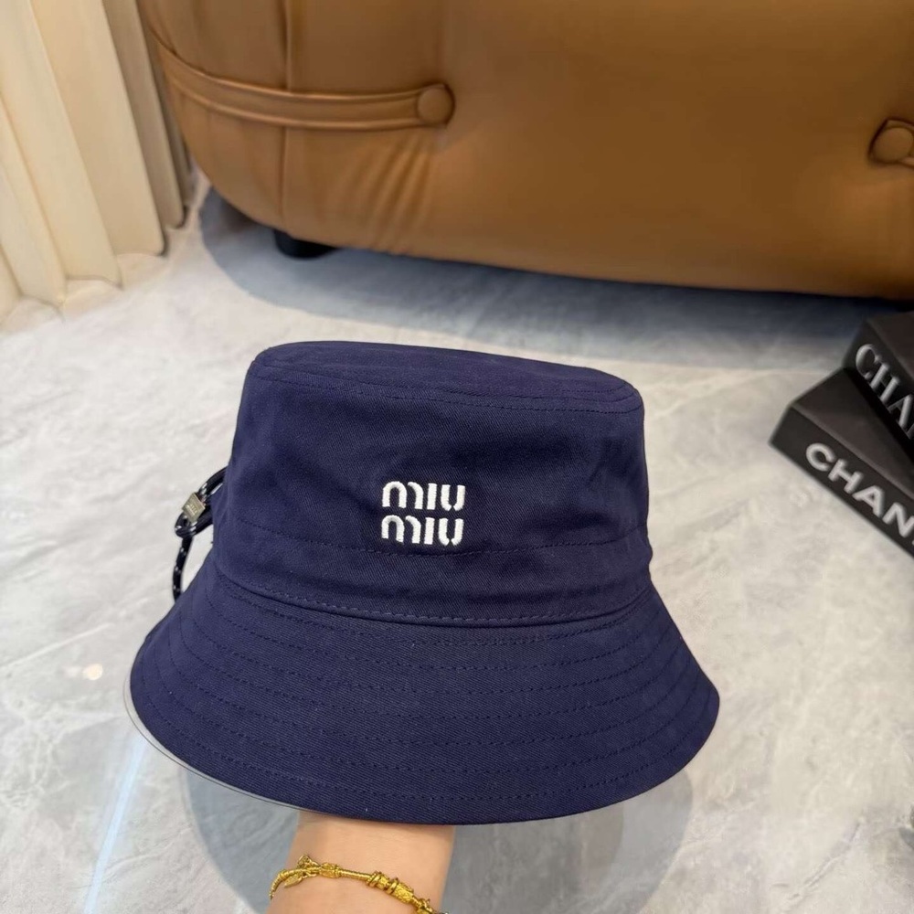 Miu Miu Navy Blue Bucket Hat with Drawstring - Casual Luxury Streetwear - Picture 4 of 7